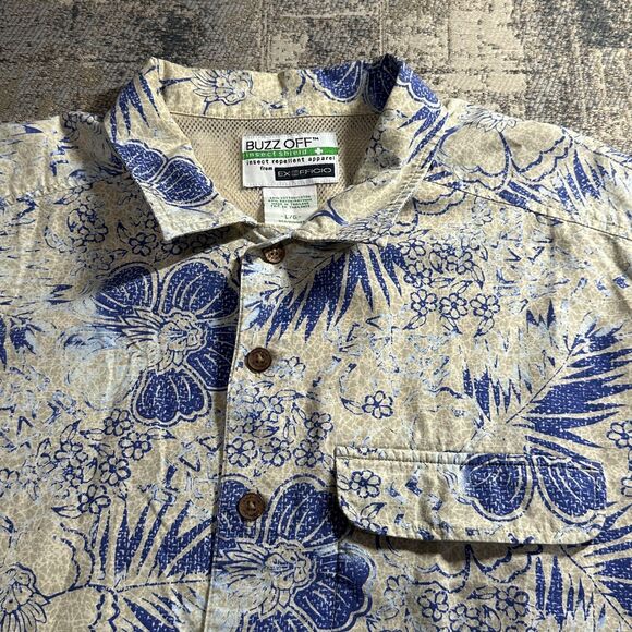 ExOfficio Men Shirt Large Buzz Off Insect Shield Vented Button Floral Hawaiian - Picture 6 of 12